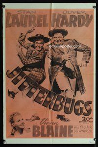 3g415 JITTERBUGS one-sheet movie poster R60s wacky image of dancing Stan Laurel & Oliver Hardy!