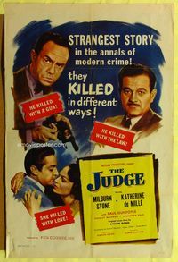 3g418 JUDGE one-sheet '49 Milburn Stone kill with the law, Katherine DeMille killed with love!