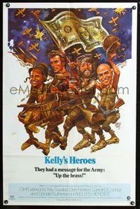 3g425 KELLY'S HEROES 1sh '70 Clint Eastwood, Telly Savalas, Don Rickles, Jack Davis artwork!