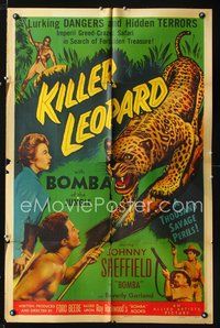 3g430 KILLER LEOPARD one-sheet movie poster '54 Bomba the Jungle Boy & a thousand savage perils!