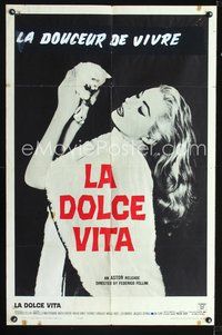 3g438 LA DOLCE VITA one-sheet poster '61 Federico Fellini, Marcello Mastroianni, sexy Anita Ekberg!