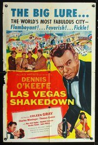 3g446 LAS VEGAS SHAKEDOWN one-sheet '55 gambling Dennis O'Keefe in the world's most fabulous city!