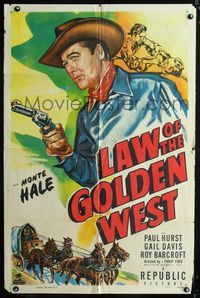 3g453 LAW OF THE GOLDEN WEST one-sheet '49 great image of cowboy Monte Hale as 