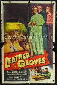 3g456 LEATHER GLOVES one-sheet '48 boxing Cameron Mitchell takes a swing, holds Virginia Grey!