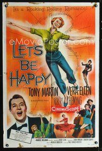 3g459 LET'S BE HAPPY one-sheet movie poster '57 art of dancing Vera-Ellen, singing Tony Martin!