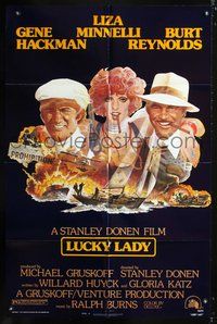 3g476 LUCKY LADY style B one-sheet '75art of Gene Hackman, Liza Minnelli, Burt Reynolds by McGinnis!