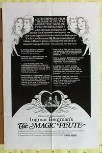 3g480 MAGIC FLUTE 1sheet '75 Trollflojten, Ingmar Bergman, Ulrik Cold, Jane Darling, Mozart opera!