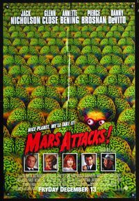 3g491 MARS ATTACKS! DS advance #1 one-sheet '96 directed Tim Burton, great image of alien brains!