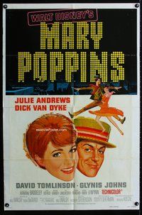 3g492 MARY POPPINS style A one-sheet R73 Julie Andrews, Dick Van Dyke, Walt Disney musical classic!