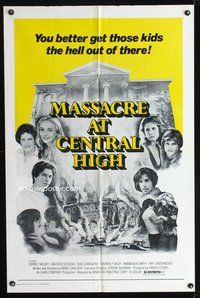 3g494 MASSACRE AT CENTRAL HIGH 1sh '76 Carradine, you better get those kids the hell out of there!