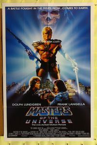 3g497 MASTERS OF THE UNIVERSE 1sh '87 great image of Dolph Lundgren as He-Man!