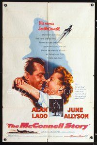 3g498 McCONNELL STORY one-sheet poster '55 romantic close-up of smiling Alan Ladd & June Allyson!