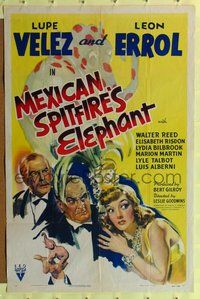 3g509 MEXICAN SPITFIRE'S ELEPHANT 1sheet '42 cool art of Lupe Velez & Errol with spotted elephant!