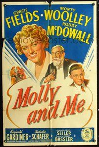 3g530 MOLLY & ME one-sheet poster '45 artwork of Gracie Fields, Monty Woolley & Roddy McDowall!