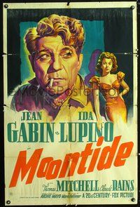 3g538 MOONTIDE one-sheet movie poster '42 great art of Ida Lupino & Jean Gabin, Fritz Lang directs!