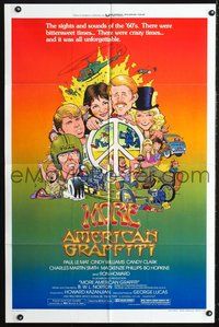 3g539 MORE AMERICAN GRAFFITI style C one-sheet '79 Ron Howard, cool William Stout classic '60s art!