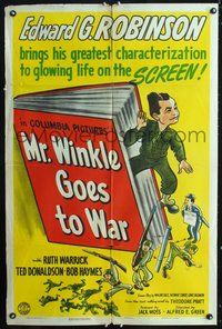3g545 MR. WINKLE GOES TO WAR style A 1sh '44 soldier Edward G. Robinson, from Theodore Pratt novel!