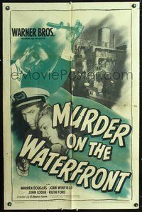 3g552 MURDER ON THE WATERFRONT one-sheet poster '43 cool art of Warren Douglas & sexy Joan Winfield!