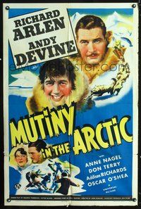 3g554 MUTINY IN THE ARCTIC one-sheet poster '41 great arctic art of Richard Arlen & Andy Devine!