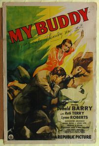 3g556 MY BUDDY one-sheet '44 cool art of Donald Red Barry, who ruined his life by being a criminal!