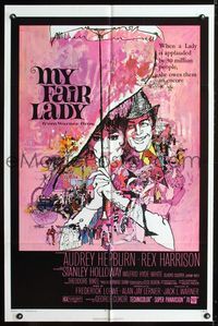 3g558 MY FAIR LADY one-sheet poster R71 classic art of Audrey Hepburn & Rex Harrison by Bob Peak!