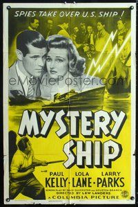 3g561 MYSTERY SHIP one-sheet movie poster '41 great dramatic wartime art of Paul Kelly & Lola Lane!
