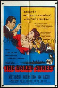3g563 NAKED STREET 1sheet '55 art of Anthony Quinn stopping Anne Bancroft from hitting him, Granger