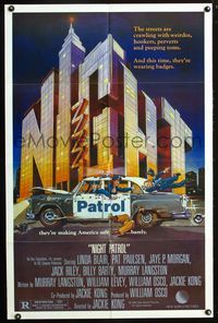 3g571 NIGHT PATROL one-sheet '84 these weirdos and perverts are wearing badges, cool wacky art!