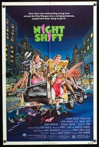 3g574 NIGHTSHIFT 1sheet '82 Michael Keaton, Henry Winkler, sexy girls in hearse art by Mike Hobson!