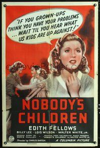 3g576 NOBODY'S CHILDREN one-sheet movie poster '40 Edith Fellows, Billy Lee, troubled youth art!