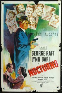 3g577 NOCTURNE Spanish/U.S. one-sheet movie poster '46 George Raft & Lynn Bari, cool film noir art!