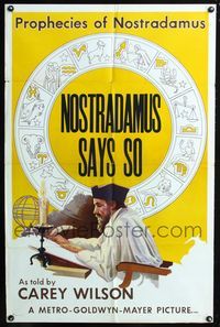 3g583 NOSTRADAMUS SAYS SO one-sheet movie poster '52 cool artwork, documentary of his prophecies!