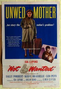 3g584 NOT WANTED one-sheet poster '49 unwed mother Sally Forrest, her story is the nation's problem!