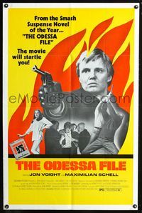 3g592 ODESSA FILE one-sheet movie poster '74 great image of Jon Voight w/pistol, Maximilian Schell