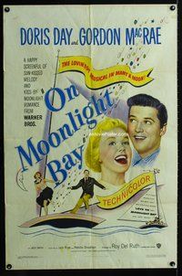 3g599 ON MOONLIGHT BAY one-sheet movie poster '51 great image of singing Doris Day & Gordon MacRae!