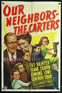 3g607 OUR NEIGHBORS - THE CARTERS one-sheet poster '39 Fay Bainter & Frank Craven w/lots of kids!