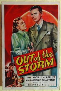 3g608 OUT OF THE STORM one-sheet '48 cool close up art of Jimmy Lydon pointing gun by Lois Collier!