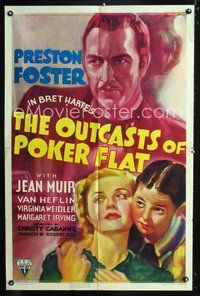 3g609 OUTCASTS OF POKER FLAT one-sheet '37 Bret Harte classic, great artwork of Preston Foster!