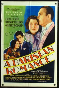 3g616 PARISIAN ROMANCE one-sheet '32 great close-up of Lew Cody & Marian Shilling, Gilbert Roland