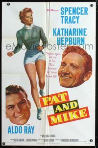3g621 PAT & MIKE one-sheet '52 Spencer Tracy, great full-length art of sexy Katherine Hepburn!