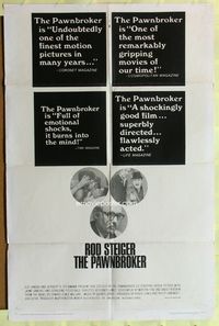 3g623 PAWNBROKER reviews one-sheet movie poster '65 Rod Steiger, Sidney Lumet!