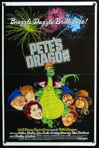 3g627 PETE'S DRAGON one-sheet movie poster '77 Walt Disney, Helen Reddy, cool art of cast w/Pete!