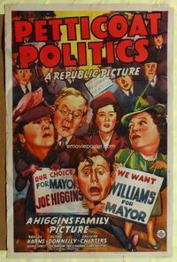 3g628 PETTICOAT POLITICS one-sheet movie poster '41 artwork of Higgins Family campaigning for mayor!