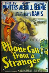 3g630 PHONE CALL FROM A STRANGER 1sheet '52 Bette Davis, Shelley Winters, Michael Rennie, cool art!