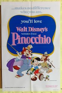 3g632 PINOCCHIO one-sheet movie poster R78 Walt Disney classic fantasy cartoon!