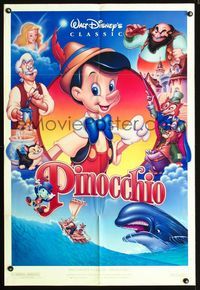 3g633 PINOCCHIO DS one-sheet movie poster R92 Walt Disney classic cartoon!