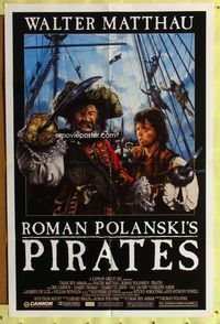 3g635 PIRATES one-sheet movie poster '86 Roman Polanski, great Bernhardt artwork of Walter Matthau!