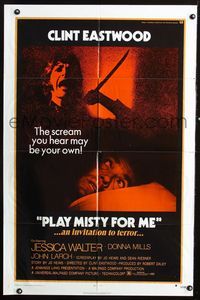 3g637 PLAY MISTY FOR ME one-sheet '71 classic Clint Eastwood, the scream you hear may be your own!