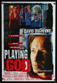 3g638 PLAYING GOD one-sheet movie poster '97 great close-up of David Duchovny, sexy Angelina Jolie!