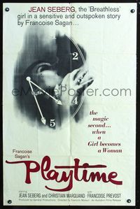 3g639 PLAYTIME one-sheet '61 sexy Jean Seberg in the magic second when a Girl becomes a Woman!